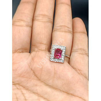 Gorgeous Glittering Rodium Stones Finger Ring Pink