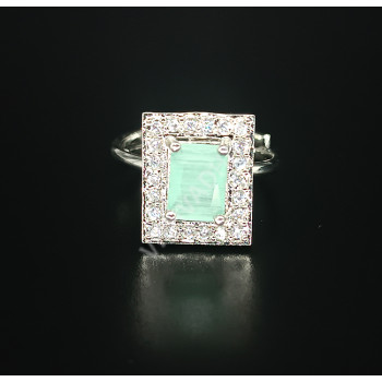 Gorgeous Glittering Rodium Stones Finger Ring Mint Green