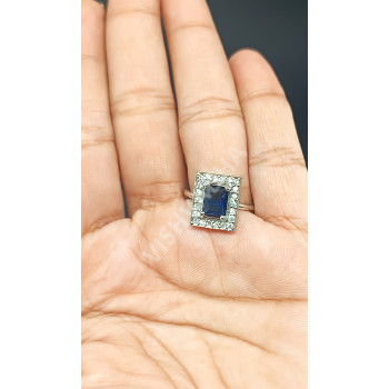 Gorgeous Glittering Rodium Stones Finger Ring Dark Blue