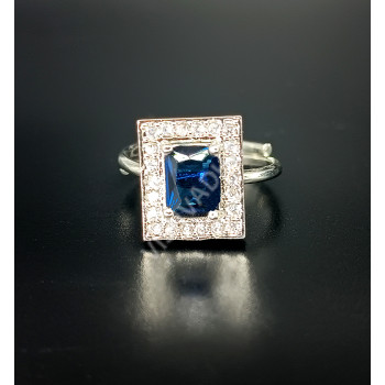 Gorgeous Glittering Rodium Stones Finger Ring Dark Blue