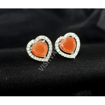 Casual and Formal Wear Fashion Jewellery Heart Shaped Orange with White Stones