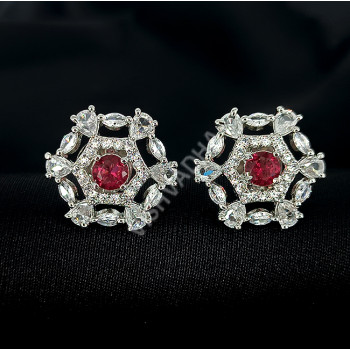Casual and Formal Wear Fashion Jewellery Pink Diamond Shaped Earrings with Shining White Stones