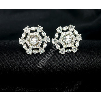 Casual and Formal Wear Fashion Jewellery Diamond Shaped Earrings with Full Shining White Stones