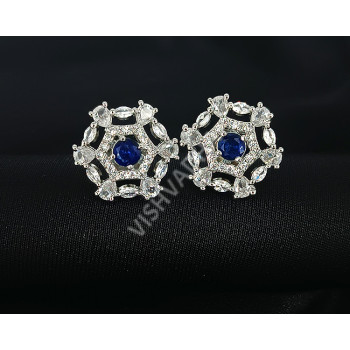 Casual and Formal Wear Fashion Jewellery Dark Blue Diamond Shaped Earrings with Shining White Stones