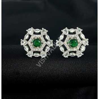 Casual and Formal Wear Fashion Jewellery Green Diamond Shaped Earrings with Shining White Stones